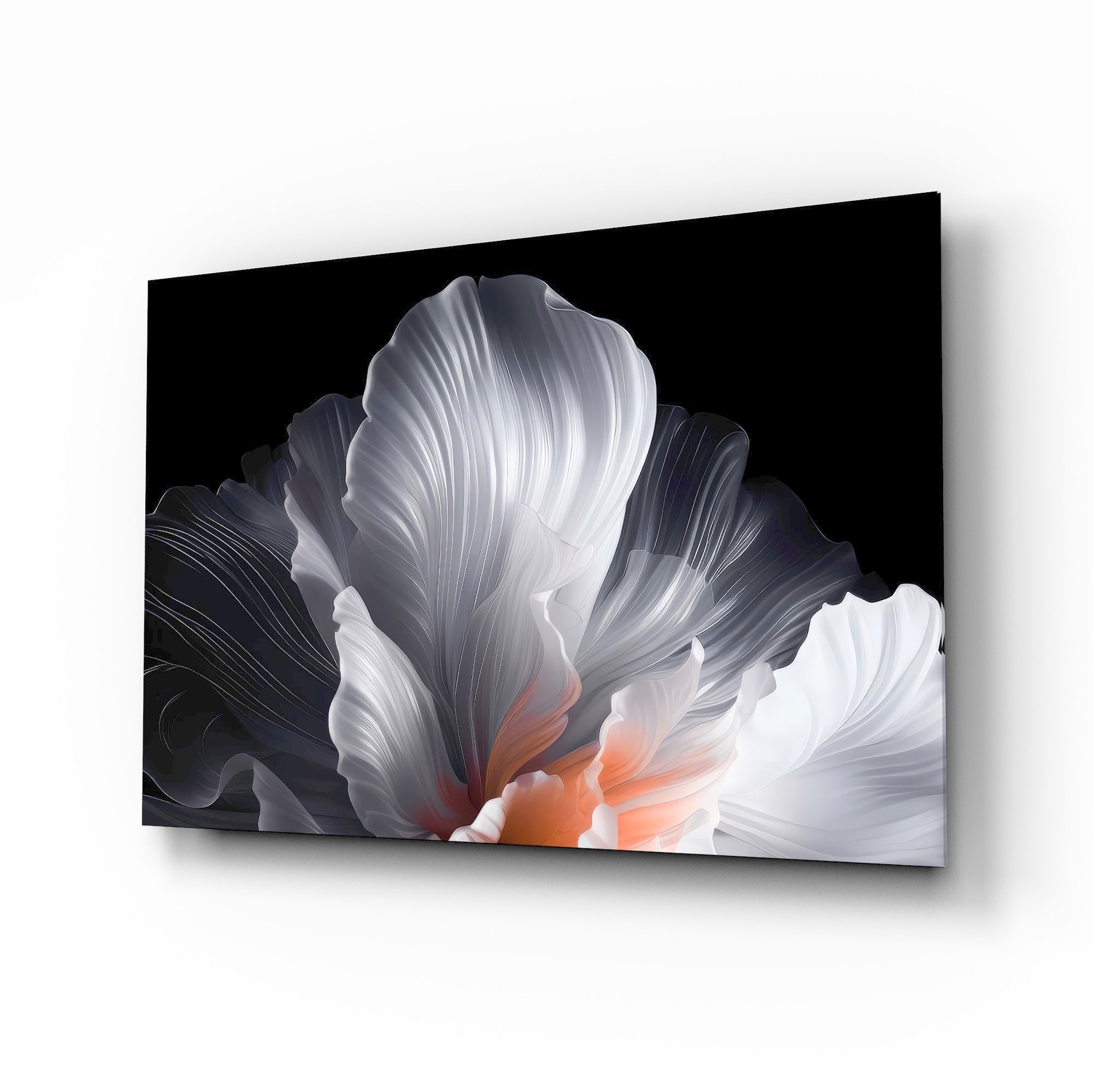 White Petal Flower Coral Heart Glass Wall Art