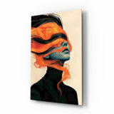 Orange Hair Veil Blue Portrait Glass Wall Art