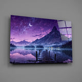Purple Twilight Lake Dock Glass Wall Art