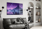 Purple Twilight Lake Dock Glass Wall Art