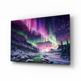 Aurora Northern Lights Snowy Valley Glass Wall Art