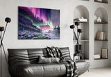 Aurora Northern Lights Snowy Valley Glass Wall Art