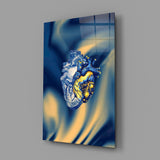 Golden Starry Anatomical Heart Glass Wall Art