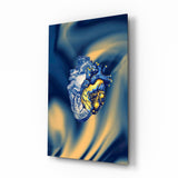 Golden Starry Anatomical Heart Glass Wall Art