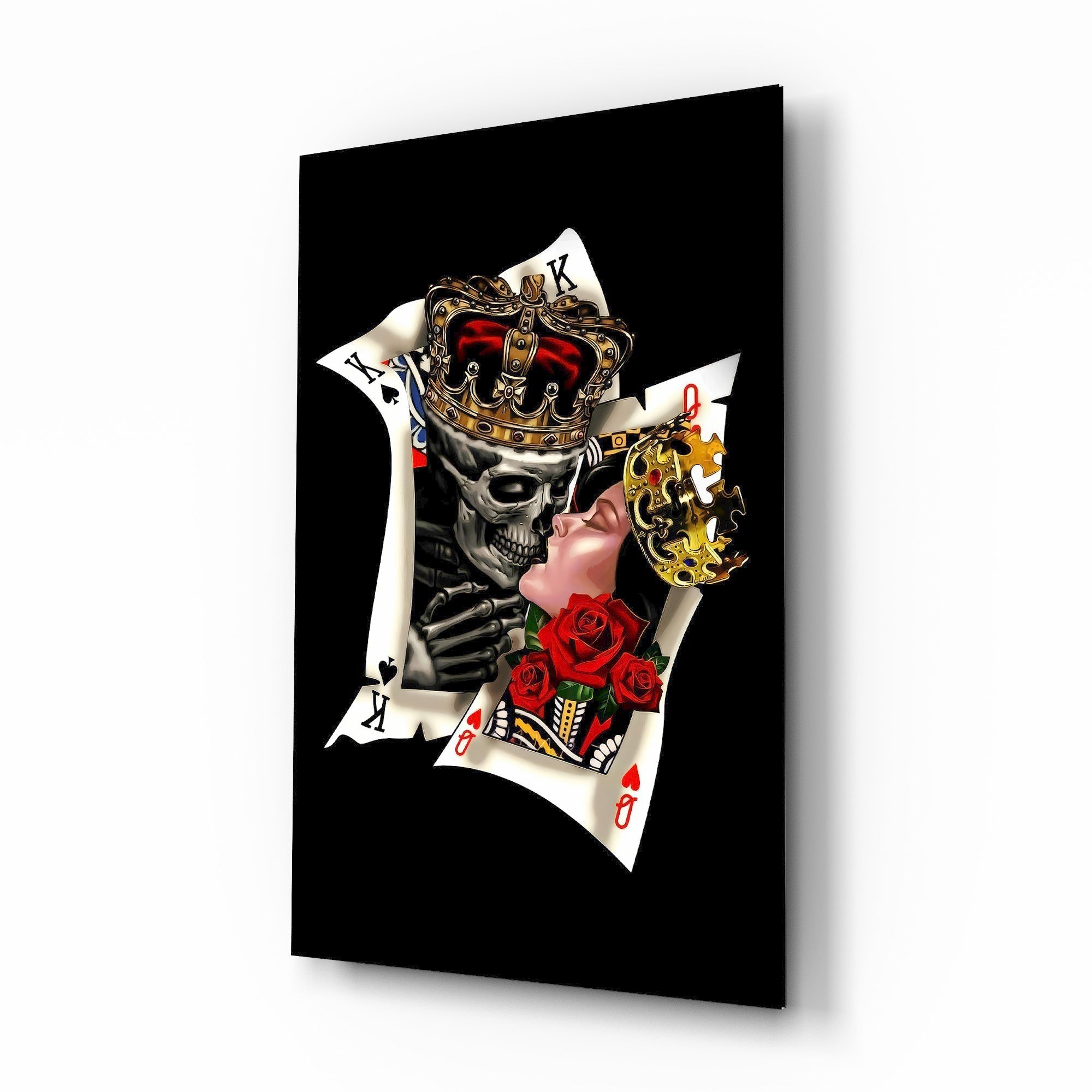 Skull King and Queen Playing Cards Glass Wall Art