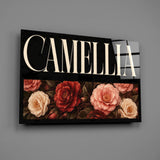 Camellia Blush and Crimson Floral Glass Wall Art
