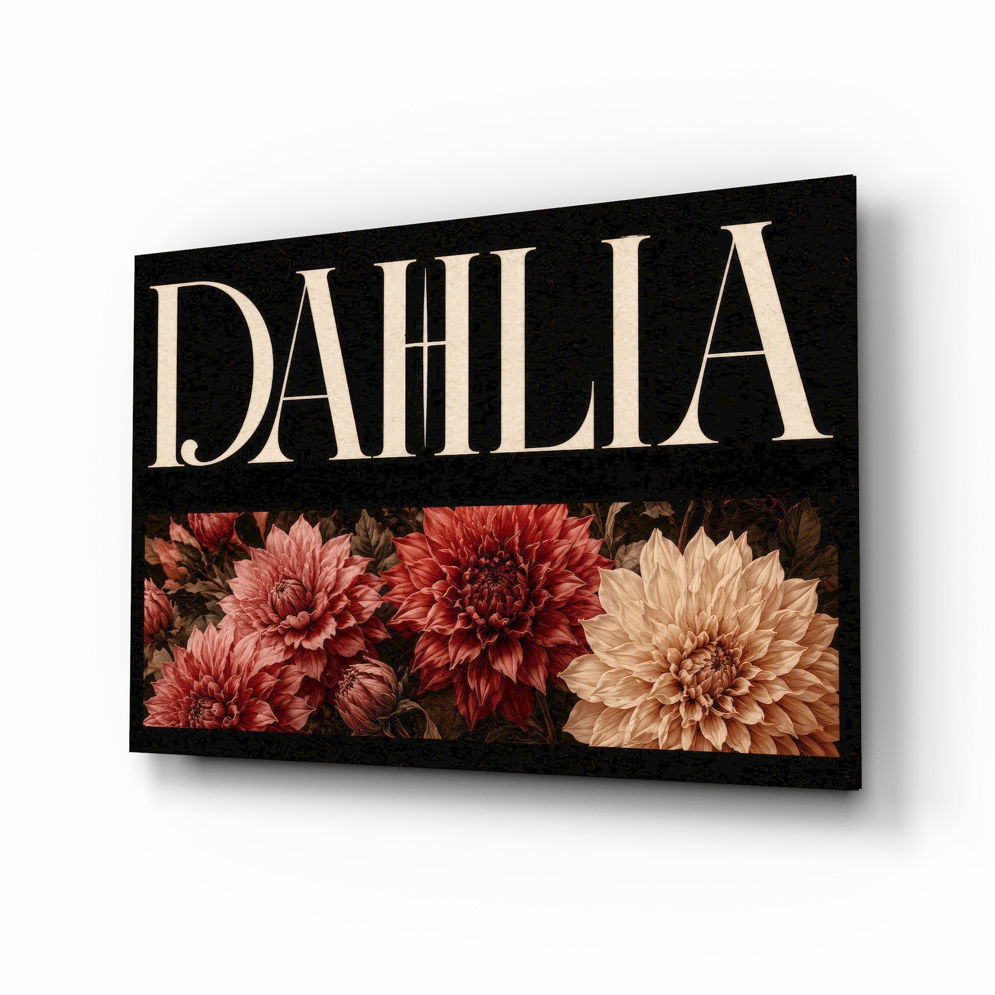Dahlia Crimson and Cream Botanical Glass Wall Art