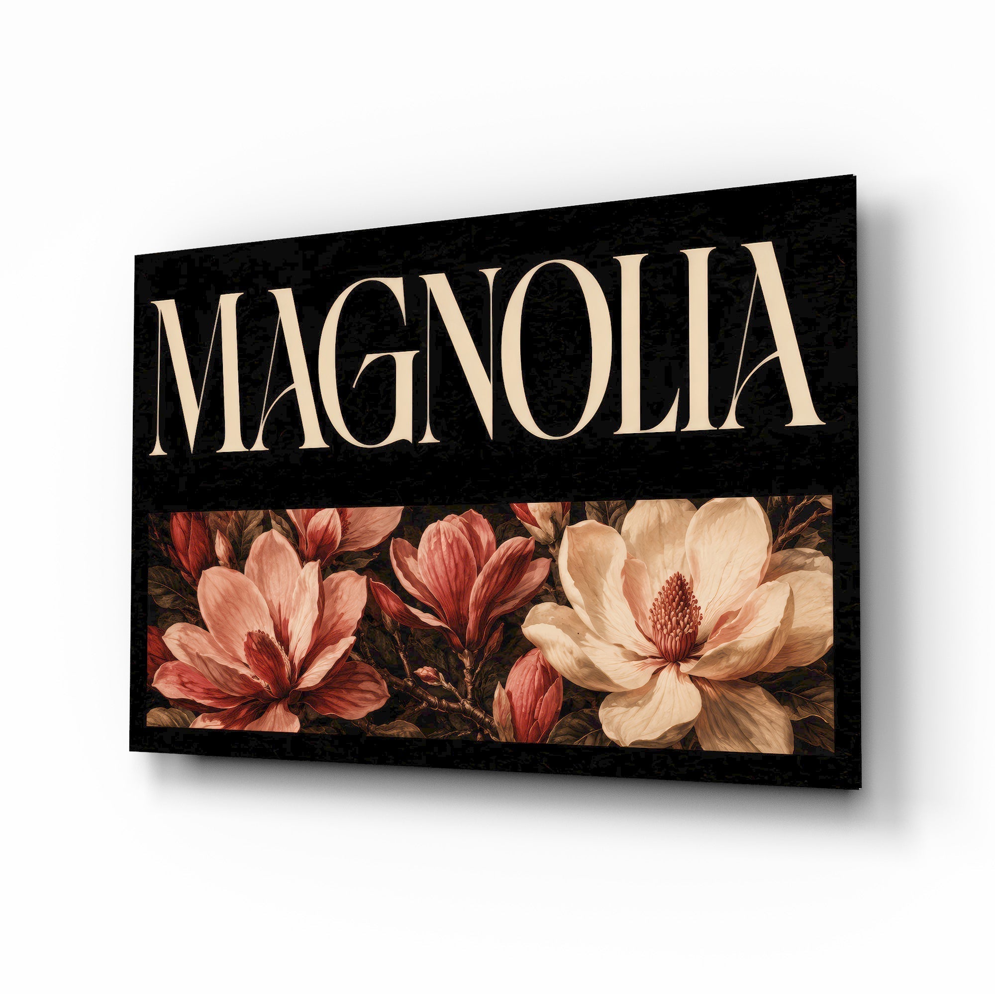 Magnolia Rose and Ivory Floral Glass Wall Art