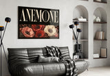 Anemone Scarlet and Ivory Dark Floral Glass Wall Art