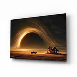 Golden Star Vortex Over a Lone Farmhouse Glass Wall Art
