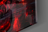 Black Sports Sedan and Red Demon Dragon Glass Wall Art