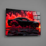 Crimson Smoke Black Muscle Car Glass Wall Art