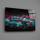 Teal Pink Splash Open-Wheel Race Car Glass Wall Art