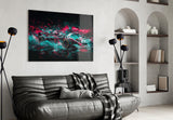 Teal Pink Splash Open-Wheel Race Car Glass Wall Art