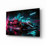 Red Racer Cyan Light Streaks Glass Wall Art