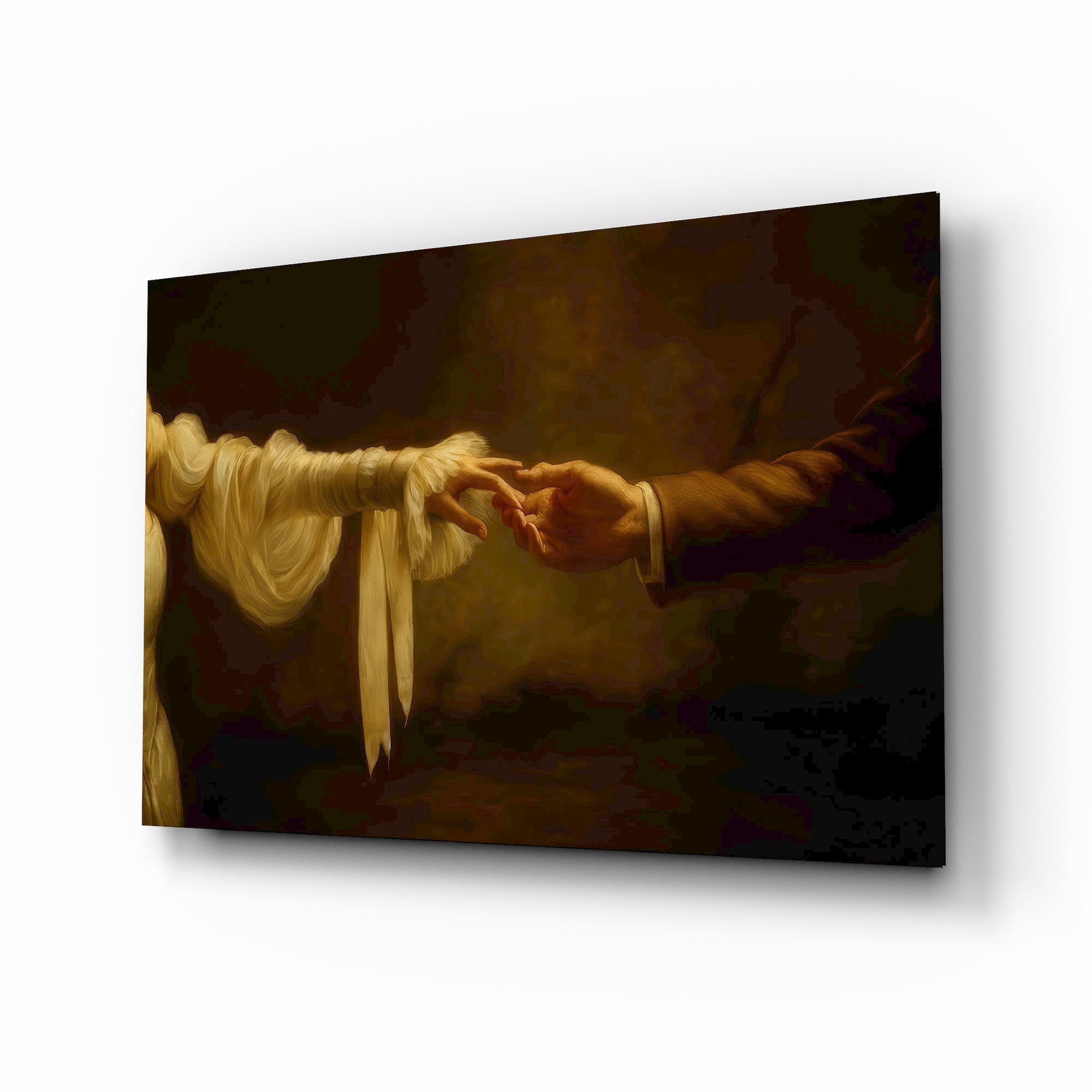 Golden Light Reaching Hands Romance Glass Wall Art