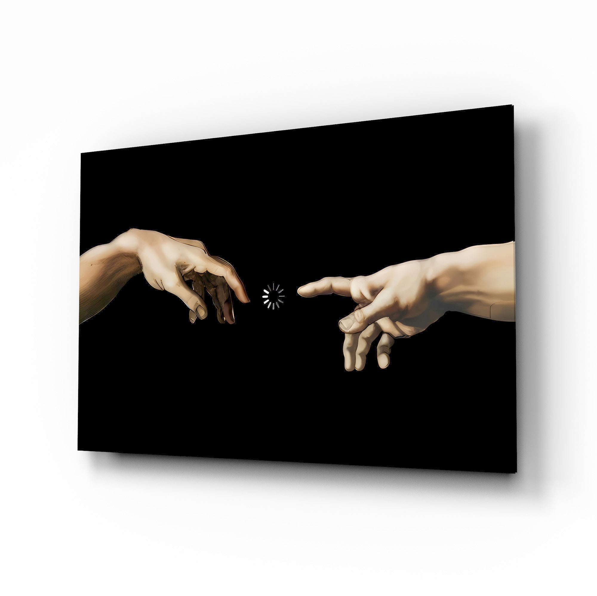 Loading Spinner Reaching Hands Glass Wall Art
