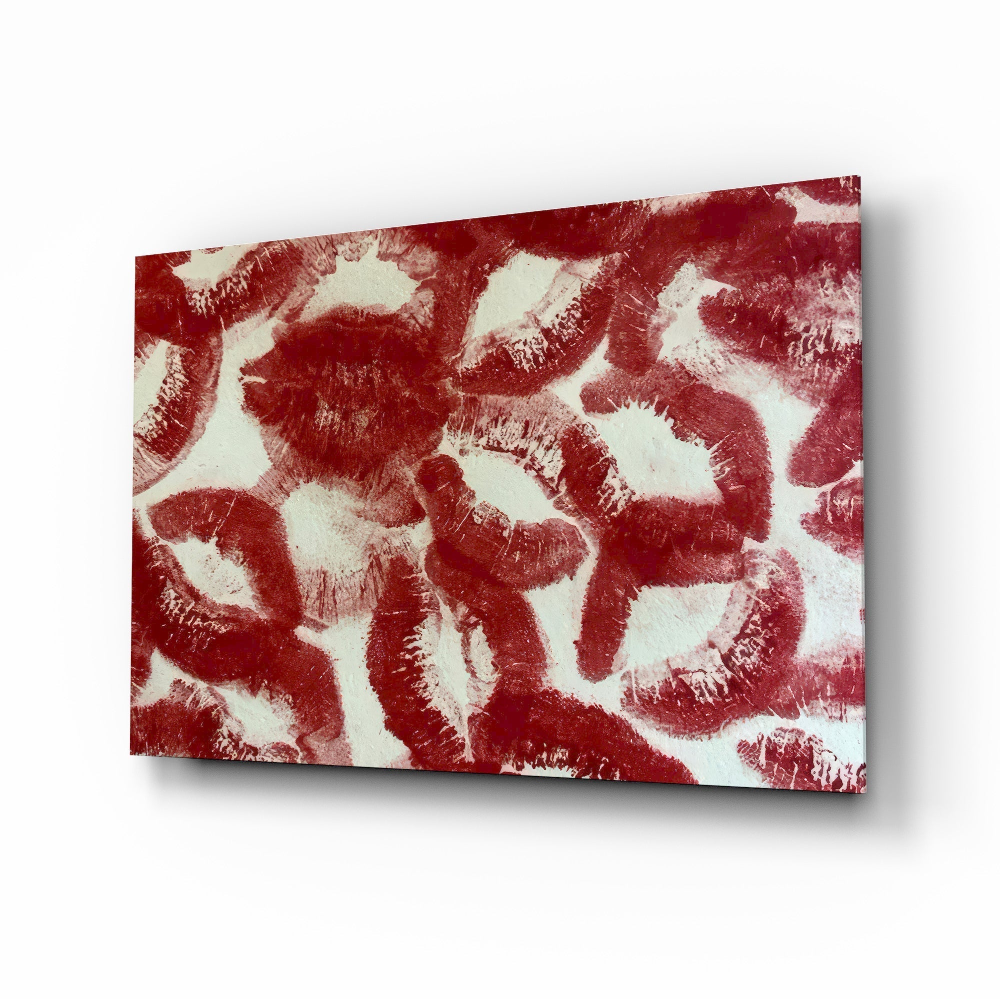 Red Lip Prints Kiss Marks Glass Wall Art