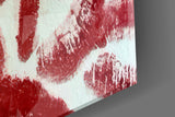 Red Lip Prints Kiss Marks Glass Wall Art