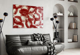 Red Lip Prints Kiss Marks Glass Wall Art