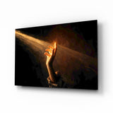Golden Light Beam Reaching Hand Glass Wall Art