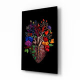 Floral Anatomical Heart Multicolor Glass Wall Art
