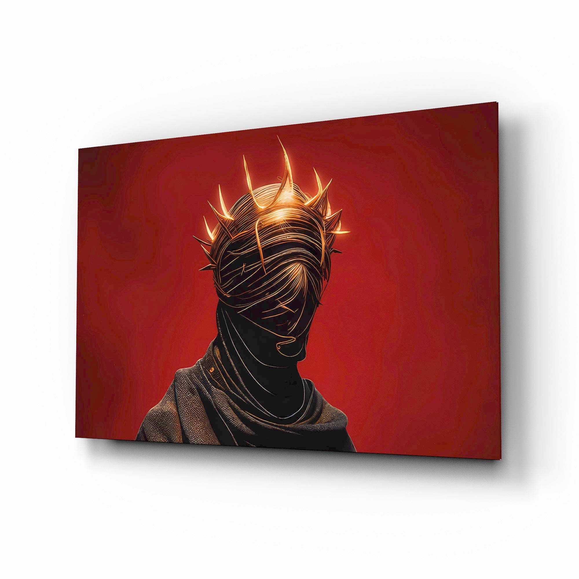 Golden Thorn Crown Crimson Figure Glass Wall Art