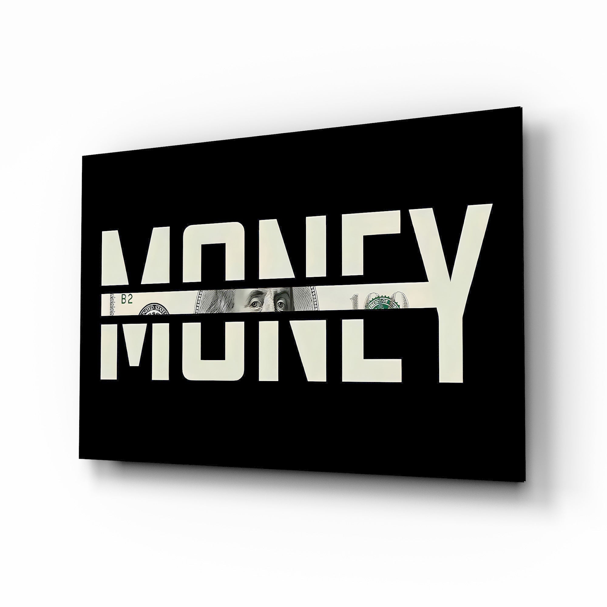 Money Typography Hundred Dollar Bill Glass Wall Art