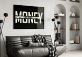 Money Typography Hundred Dollar Bill Glass Wall Art