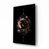 Celestial Koi Yin Yang Crescent Moon Glass Wall Art