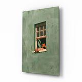 Reader on Windowsill Sage Green Glass Wall Art