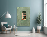Reader on Windowsill Sage Green Glass Wall Art