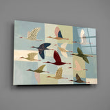 Flying Cranes Patchwork Pastel Glass Wall Art