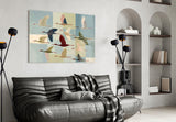 Flying Cranes Patchwork Pastel Glass Wall Art