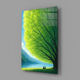 Giant Green Tree Lakeside Calm Glass Wall Art