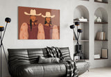 Two Cowgirls in Maroon Western Glass Wall Art