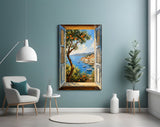 Coastal Village Window View Glass Wall Art
