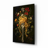 Spaghetti Fork and Wildflowers Glass Wall Art