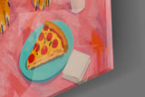 Two Tigers Eating Pizza in Bed Glass Wall Art