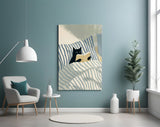 Reading Black Cat Blue Striped Bed Glass Wall Art