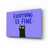 Wide-Eyed Black Cat Purple Humor Glass Wall Art