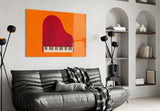 Red Grand Piano Orange Minimalist Glass Wall Art