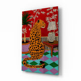 Seated Leopard Bold Chinoiserie Glass Wall Art