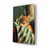Sleeping Ginger Cat Impressionist Glass Wall Art