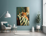 Sleeping Ginger Cat Impressionist Glass Wall Art