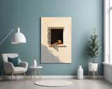Open Window Reader Sunlit Facade Glass Wall Art