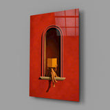 Red Wall Arched Niche Book Reader Glass Wall Art