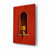 Red Wall Arched Niche Book Reader Glass Wall Art