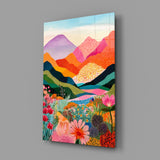 Vibrant Layered Mountains Wildflower Valley Glass Wall Art