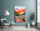 Vibrant Layered Mountains Wildflower Valley Glass Wall Art